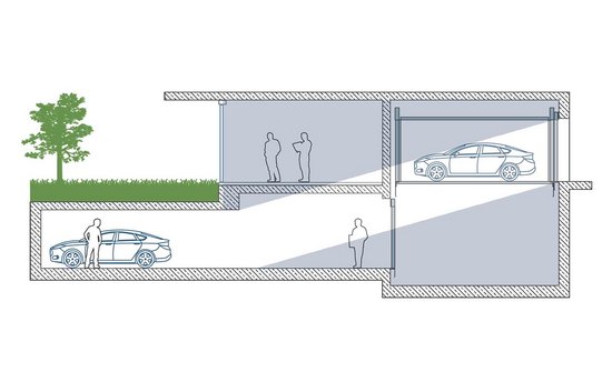 The space saved by a car lift in a planning example