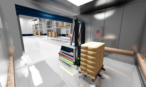 AGV entering goods lift automatically.